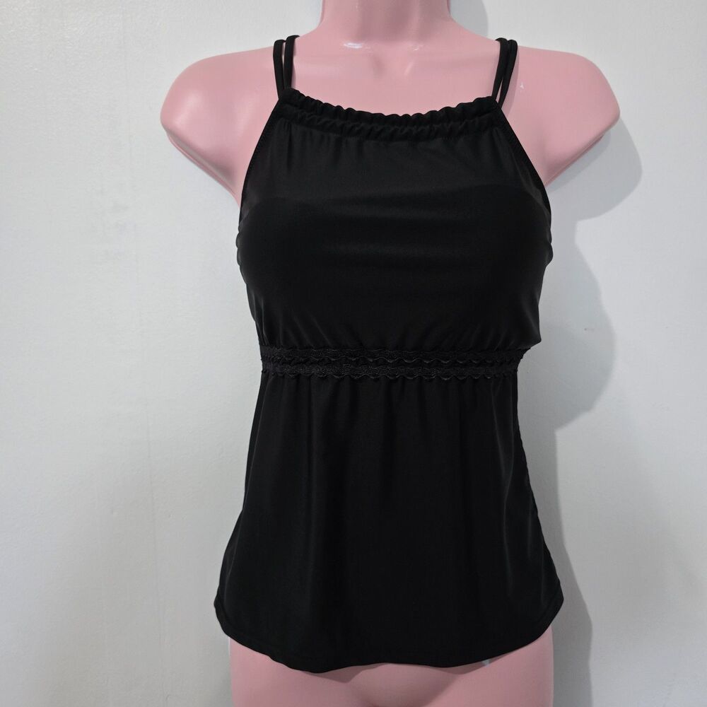 Beachsissi - Size L - Tankini - Empire Waist Crossed Back Lace Trim - Black